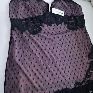 Soma Plum Mesh Chemise with Black Lace Trim